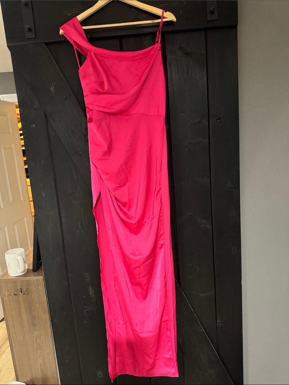 One-Shoulder Hot Pink Evening Gown